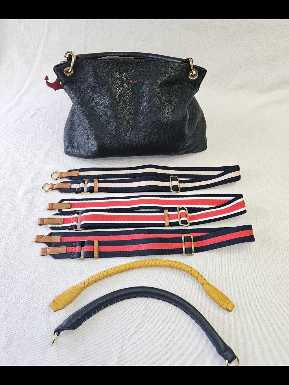 Mark & Graham Navy Handbag with 6 Shoulder Strap Set And Red Anchor Keychain